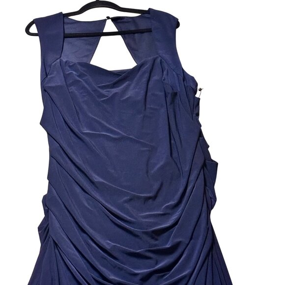Adrianna Papell Size 20W Midnight Blue Jersey Sleeveless Gown With Draped Detail - Picture 5 of 16